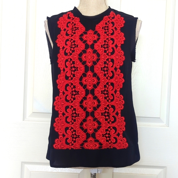 Nanette Lepore Embroidered Red and Blue Sleeveless Blouse - Picture 2 of 7